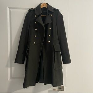 Zara Military Almost NEW Wool Coat Size XS Womens Khaki Green Gold Button Jacket
